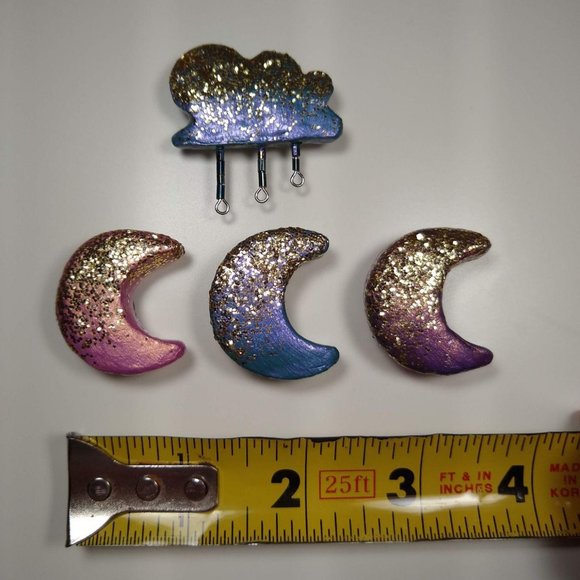 Four Handmade Glitter Clay Moon & Cloud Magnets - Picture 2 of 7